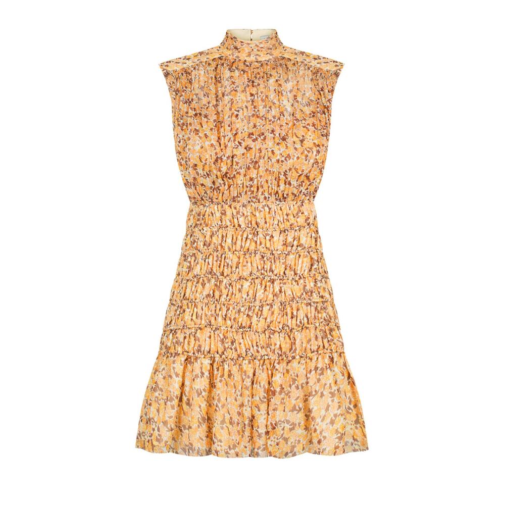 Shona Joy 'Colette' Yellow Chiffon High Neck Sleeveless Corded Mini Dress Size